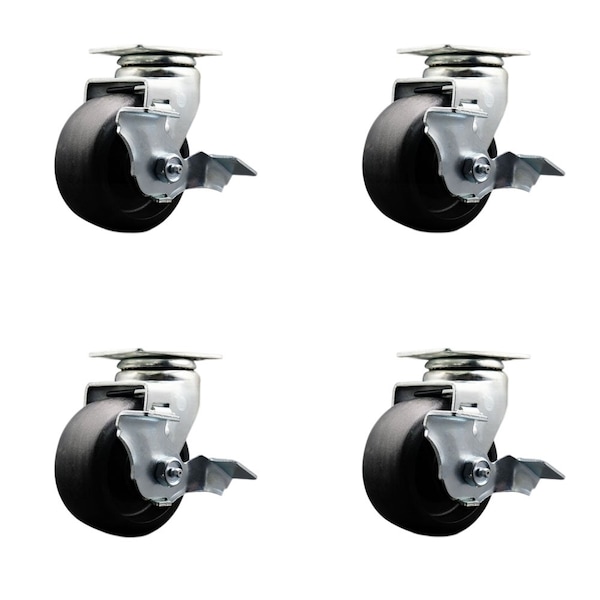 Tool Box Caster Wheel Set 4'' Glass Filled Nylon Swivel Casters, 4PK